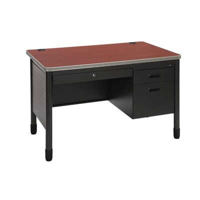 OFM Mesa Series Steel Teachers Desk with Laminate Top, 3-Drawer Single Pedestal, in Cherry (66348-CHY)