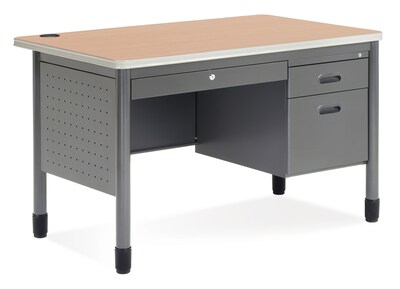OFM Mesa Series 3-Drawer Single Pedestal Steel Teachers Desk with Laminate Top, Maple (66348-MPL)