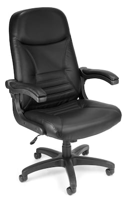 OFM MobileArm Leather High-Back Executive Conference Chair with Flip-up Arms, Black, (550-L-BLACK)
