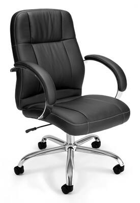 OFM Stimulus Series Leatherette Executive Mid Back Chair with Arms, Black (517-LX-T)