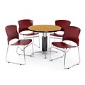 OFM Multi-Use Break Room Package, Multi-purpose Table & Metal Mesh Base with Chairs, 36Dia.,Gray Nebula (PKG-BRK-027)