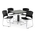 OFM Square Laminate Multipurpose Table w 4 Chairs, 42D x 42W, Gray Nebula Table/BLK Chairs (PRKBRK-030-0006)