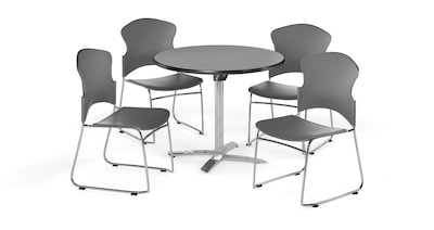 OFM Endure Series Standing Height Table, White Dry-Erase Top with Walnut Seats (9004-WLT-WHT)