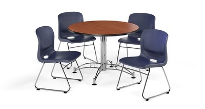 OFM 42 Round Laminate Multi-Purpose Table with 4 Chairs, Cherry Table/Navy Chair (PKG-BRK-105-0003)