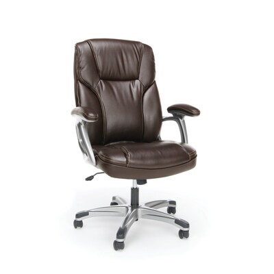 Essentials by OFM High-Back Bonded Leather Executive Chair with Fixed Arms, Brown (ESS-6030-BRN)