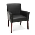Essentials by OFM Bonded Leather Executive Guest Chair with Arms and Wooden Legs, Black (ESS-9025-BLK)