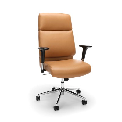 High Back Leather Manager Chair with Chrome Base, Camel (568-CAM)