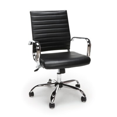 Essentials by OFM Soft Ribbed Bonded Leather Executive Conference Chair, Black (ESS-6095-BLK)