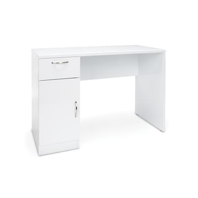 Essentials by OFM Single Pedestal Solid Panel Office Desk with Drawer and Cabinet, White (ESS-1015-WHT)