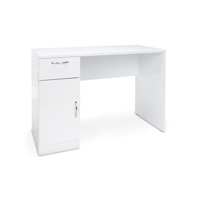 Essentials by OFM Single Pedestal Solid Panel Office Desk with Drawer and Cabinet, White (ESS-1015-WHT)