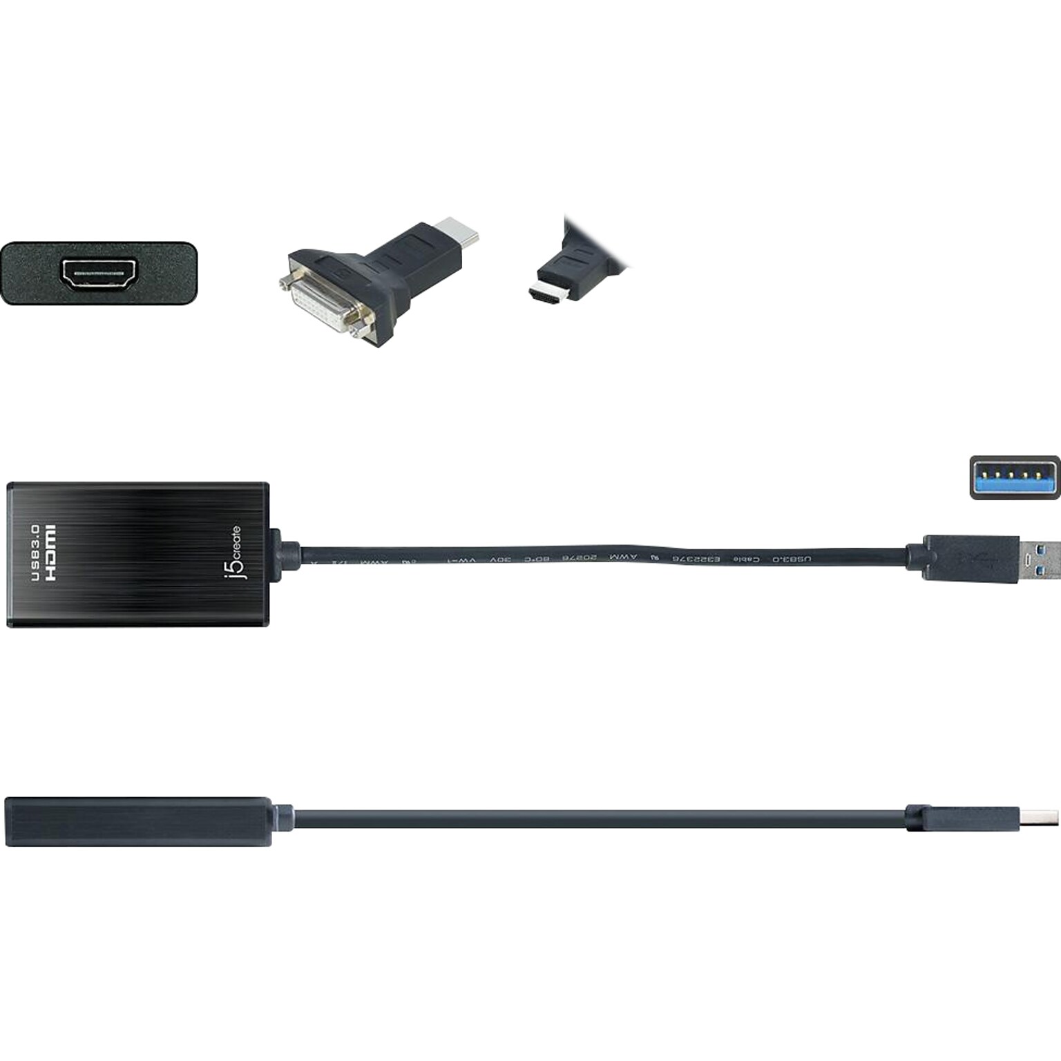 j5create USB to HDMI/DVI Adapter, Male to Female, Black (JUA350)