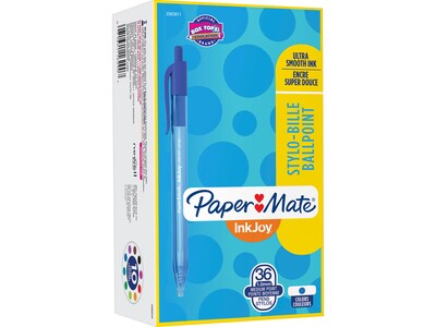 Paper Mate InkJoy 100 RT Retractable Ballpoint Pens, Medium Point, Blue Ink, 36/Pack (2083911)