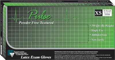 Innovative Pulse Powder Free White Latex Gloves, XS, 100/Box (101665BX)