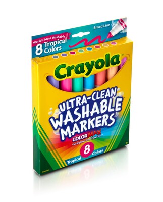 Crayola Ultra-Clean Washable Markers, Conical Tip, Tropical Colors, 8/Pack (58-7816)