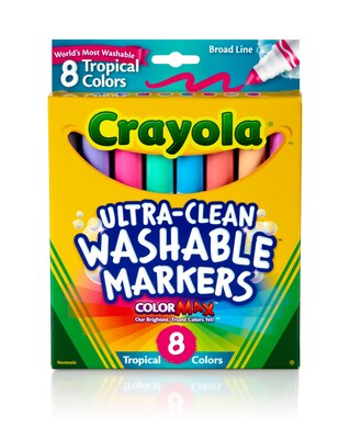 Crayola Ultra-Clean Washable Markers, Conical Tip, Tropical Colors, 8/Pack (58-7816)