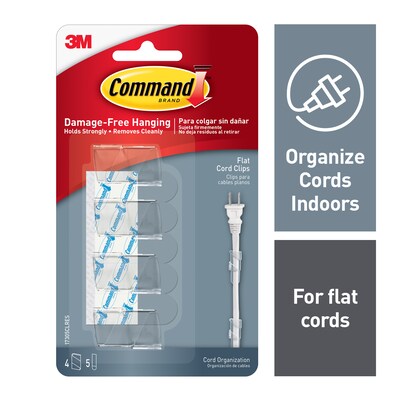 Command™ Flat Cord Clips, Clear, 4 Clips (17305CLR)