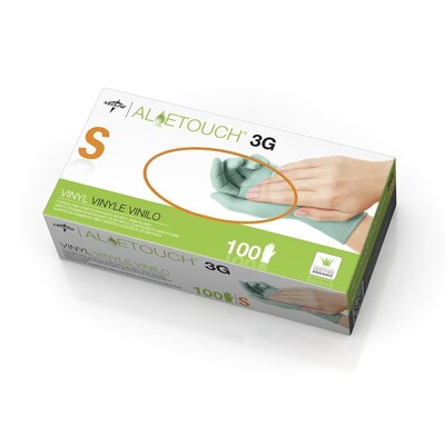 Medline Aloetouch 3G Latex Free Green Vinyl Exam Goves, Small, 1000/Pack (MDS195174)