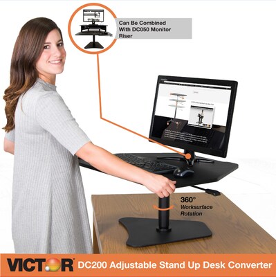 Victor Technology High Rise Adjustable Standing Desk Converter, 28 W, Laminate Wood (DC200)