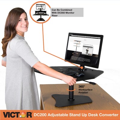 Victor Technology High Rise Adjustable Standing Desk Converter, 28" W, Laminate Wood (DC200)