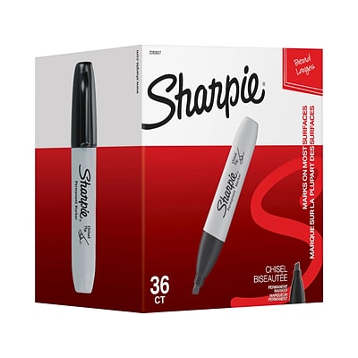 Sharpie Permanent Marker, Chisel Tip, Black, 36/Box (2083007)