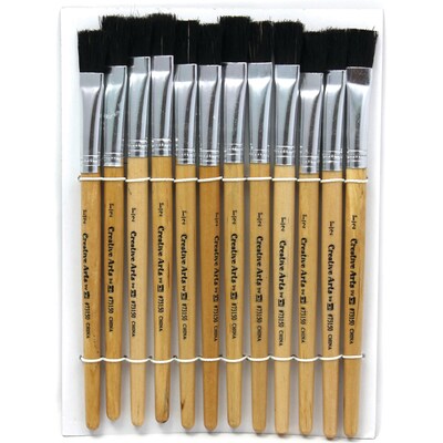 Charles Leonard Creative Arts Natural Stubby Handle Flat Easel Paint Brushes, 1/2 Wide, Black Brist