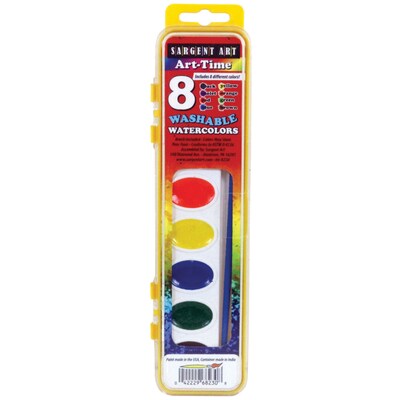 Sargent Art® Art-Time® Washable Watercolors, 8 Primary Colors with Brush