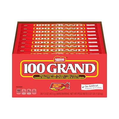 100 Grand Candy Bar, Milk Chocolate and Caramel, 1.5 oz., 36/Box (209-00160)