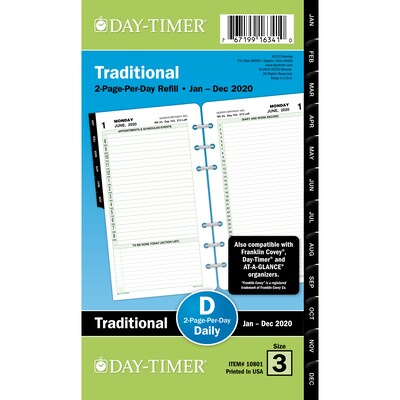 2020 Day-Timer 3 3/4 x 6 3/4 Refill, 2-Page Per Day, White (10801-2001)