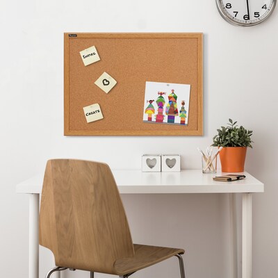 Quartet® Cork Bulletin Board, 17" x 23", Oak Finish Frame