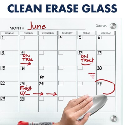 Quartet Infinity Magnetic Glass Calendar Dry-Erase Whiteboard, 3' x 2' (GC3624F)