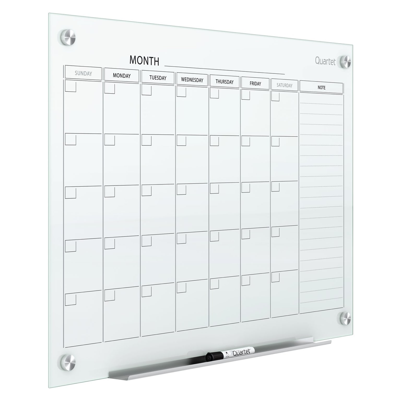 Quartet Infinity Magnetic Glass Calendar Dry-Erase Whiteboard, 4 x 3, Frameless (GC4836F)