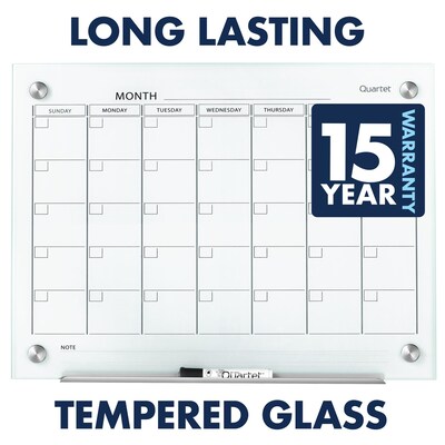 Quartet Infinity Magnetic Glass Calendar Dry-Erase Whiteboard, 4' x 3', Frameless (GC4836F)