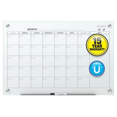 Quartet Infinity Magnetic Glass Calendar Dry-Erase Whiteboard, 4' x 3', Frameless (GC4836F)