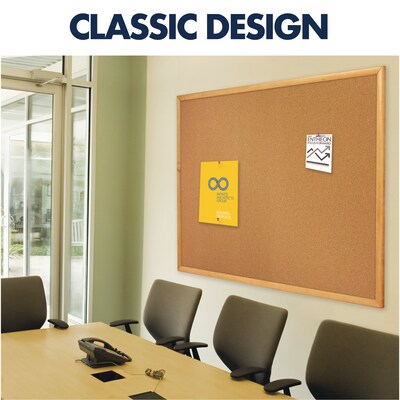 Quartet Classic Cork Bulletin Board, Oak Frame, 3'H x 5'W (305)