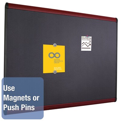 Quartet Prestige Plus Magnetic Fabric Bulletin Board, Mahogany Frame, 3H x 4W (MB544M)