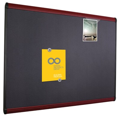 Quartet Prestige Plus Magnetic Fabric Bulletin Board, Mahogany Frame, 3'H x 4'W (MB544M)