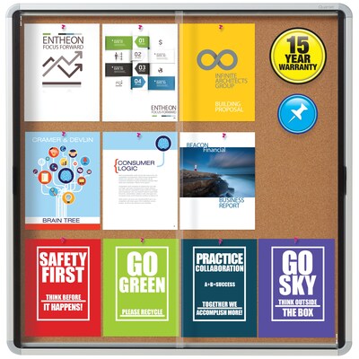 Quartet Cork Enclosed Bulletin Board, Aluminum Frame, 38H x 39W (EISC3938)