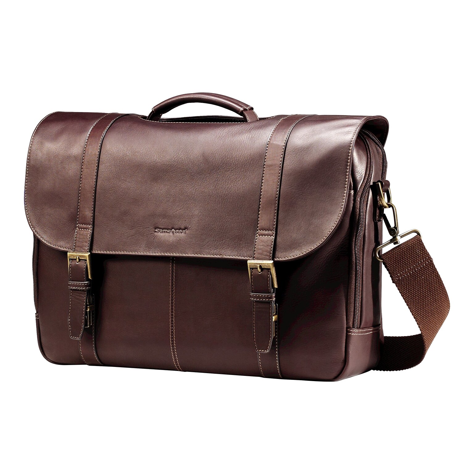 Samsonite Flapover Double Gusset Laptop Briefcase, Brown Leather (45798-1139)