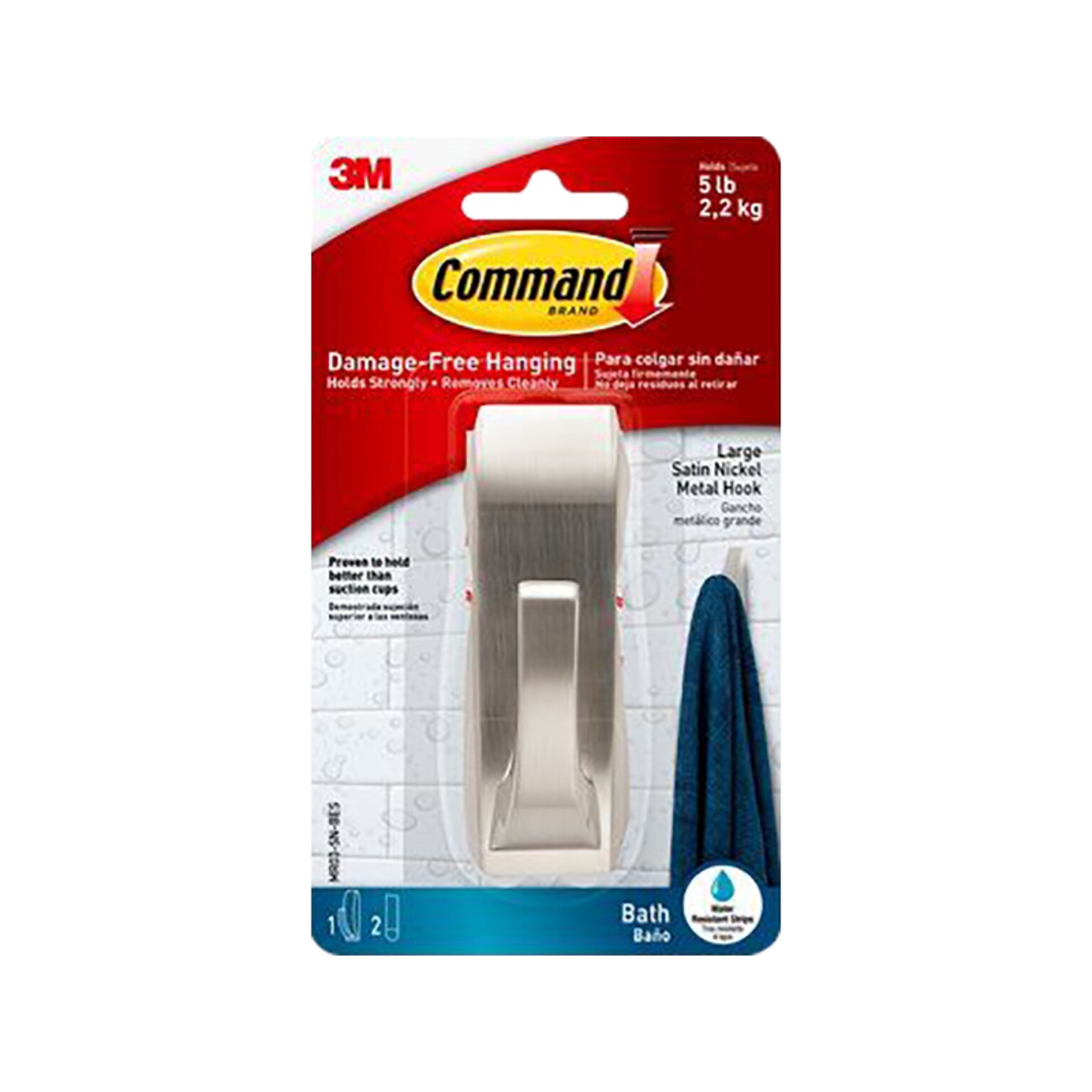 Command Large Metal Hook, 5 lb., Satin Nickel (MR03-SN-BES)
