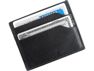 ROYCE Leather Pebbled Card Case, Black/Blue (129-BKBLUE-4S)
