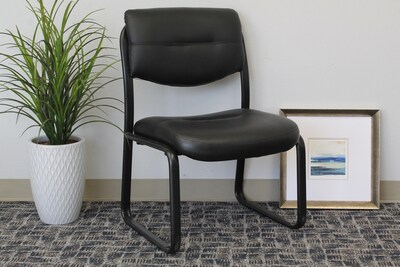 Boss Leather Sled Base Side Chair with Arms, Black (9519)