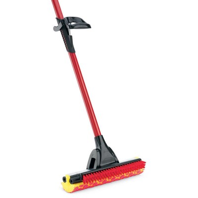 Libman Roller Mop with Scrub Brush, Steel Handle, 12W Head, Red & Black, 4/Carton (0955)