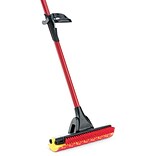 Libman Roller Mop with Scrub Brush, Steel Handle, 12W Head, Red & Black (0955)