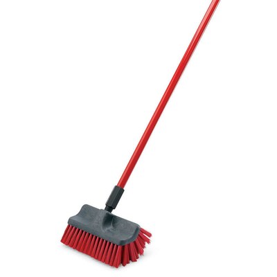 Libman Dual-Surface Scrub Brush & 60 Handle, Steel Handle, 10 Brush, Red, Case of 6, (0532)