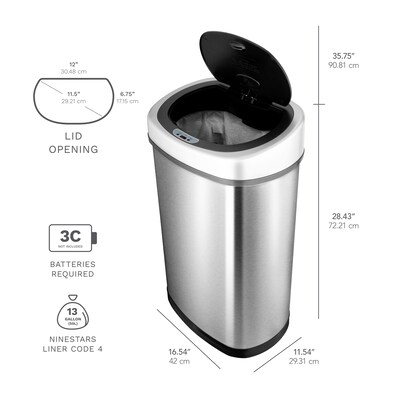 Nine Stars Stainless Steel Motion Sensor Trash Can, 13.2 Gallon (DZT-50-9)