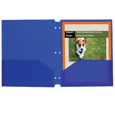 C-Line® Two-Pocket Poly Portfolios with Three-Hole Punch, Letter Size, Blue, Box of 25 (CLI32935)