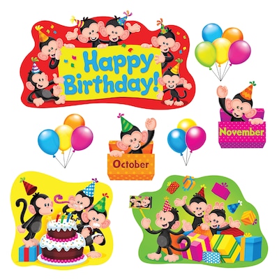 Trend Monkey Mischief® Birthday Bulletin Board Set, 28 x 18.25, 30 Pieces (T-8341)