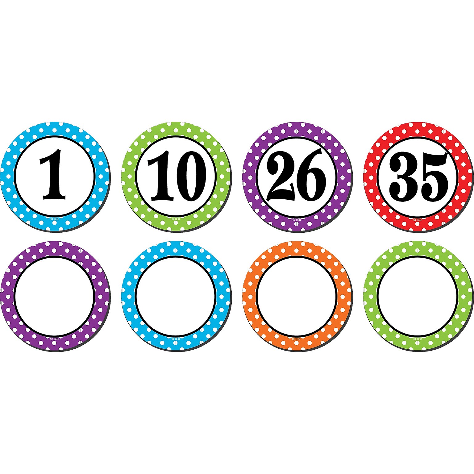 Teacher Created Resource Polka Dots Numbers Magnetic Accents, Assorted Colors, 2.25, 42 Pieces Per Pack (TCR77211)