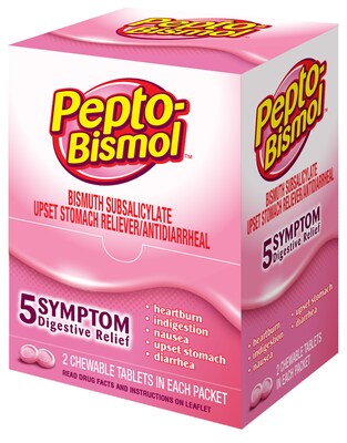 Pepto-Bismol Antacid Chewable Tablets, Original, 2/Pack, 25 Packs/Box (8050-25X24-SBA)