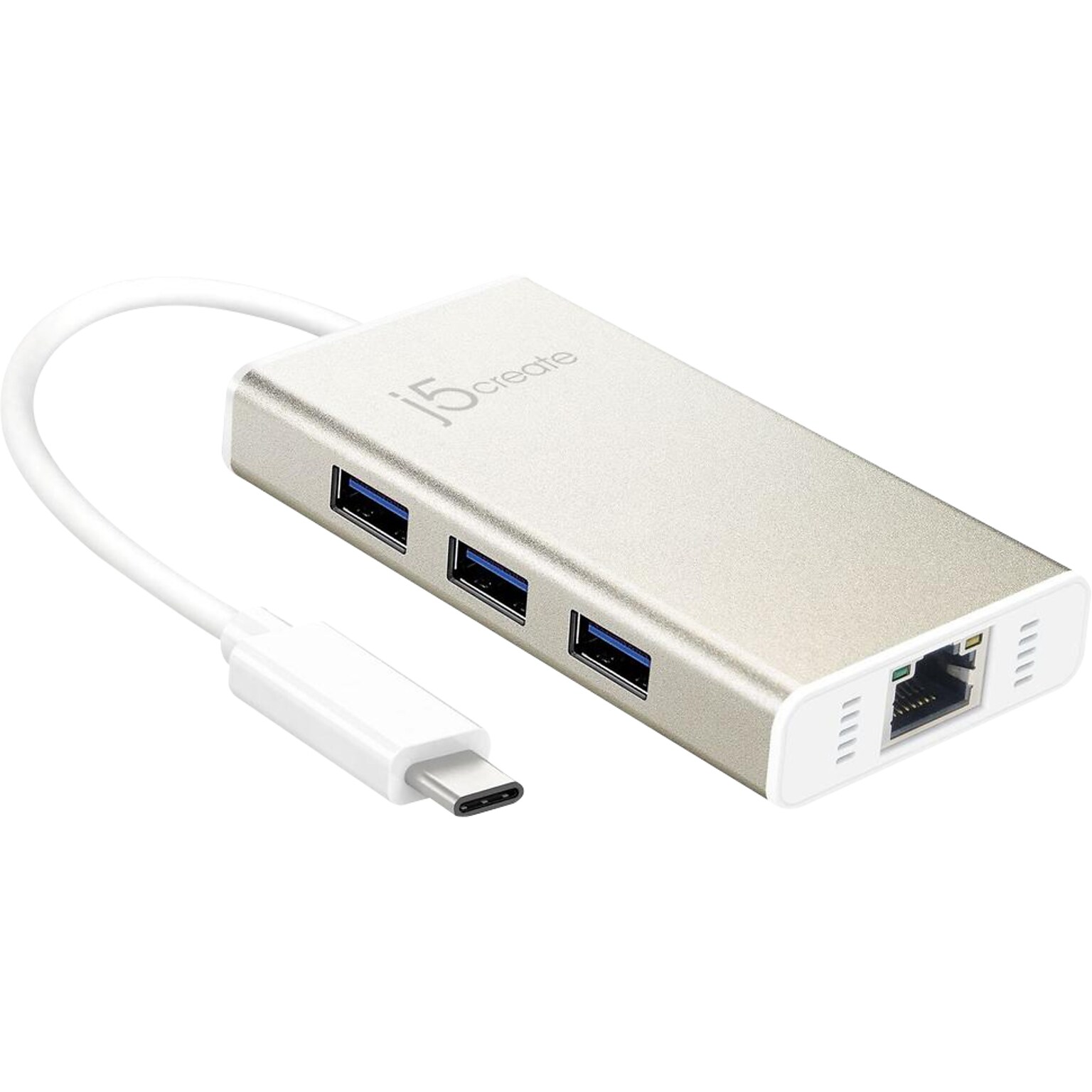 j5create USB-C to Ethernet (RJ-45)/USB Adapter, M/F, Multicolored (JCH471)
